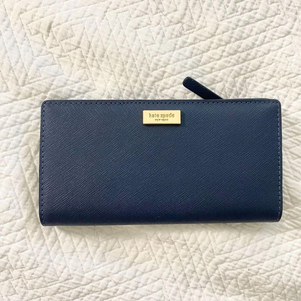 Kate Spade New York Laurel Way Stacy Wallet Offshore Navy Blue Saffiano Bifold